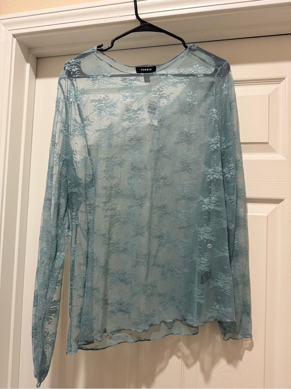 Torrid Light Blue Sheer Floral Lace Long-Sleeve Top size 2 NWT